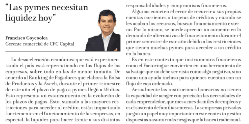 Diario La Tribuna: "El Factoring es una herramienta de salvataje que no debe ser vista como algo negativo, sino como una ayuda"