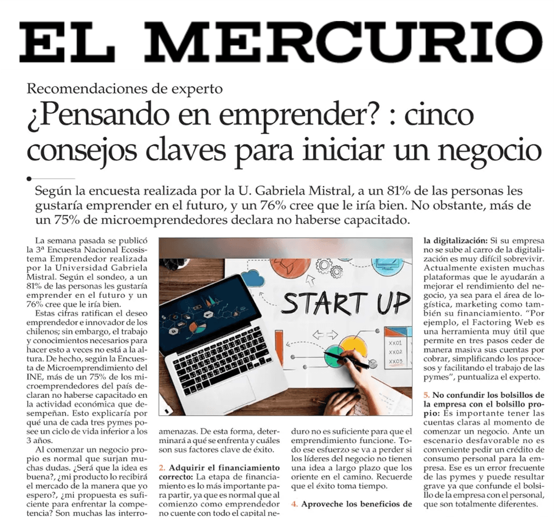 El Mercurio: ¿Pensando en emprender? : cinco consejos claves para iniciar un negocio