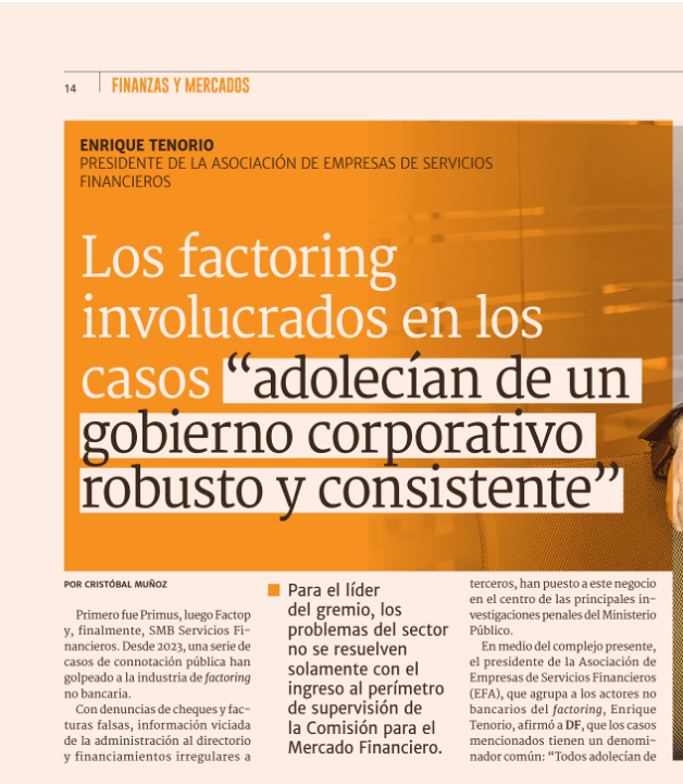 Enrique Tenorio conversó con Diario Financiero sobre regulación de la industria del Factoring