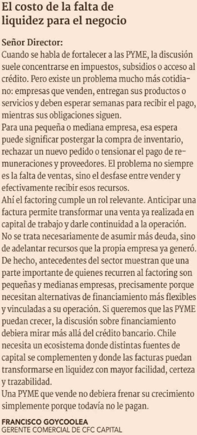 El costo de la falta de liquidez para el negocio
